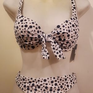 Beach Joy 2-Piece Bathing Suit Black and White Polka Dots size Small NWT